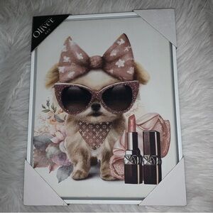 🍭 Puppy Art Yorkie Shih Tzu Glitter Lipstick Designer Canvas Art NWT